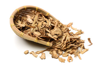 Sliced Angelica Sinensis or Dang Gui on white background