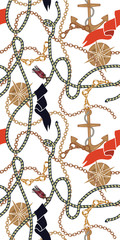 Nautical pattern with chains and ropes. Marine background.
