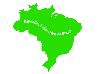 Obraz premium Outlined Federative Republic of Brazil map country silhouette in national Brasil flag color vector drawing template for your design.