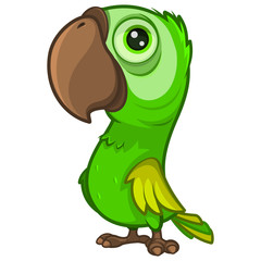 Cute cartoon green parrot with a large beak