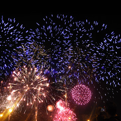 Colourful fireworks on the sky,New Year celebration fireworks background.