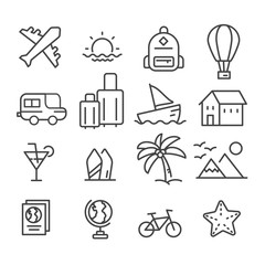 Travel icons isolated. Modern outline in trendy style on white background