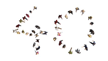 people - arranged in number 40 - top view without shadow - isolated on white background