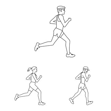 Vector illustration of exercise and sprinter logo. Set of exercise and marathon stock symbol for web.