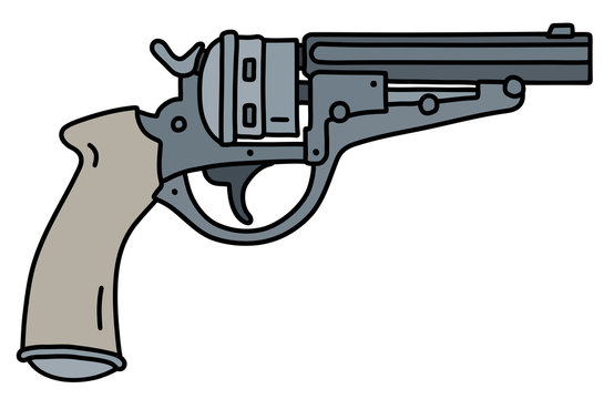 The hand drawing of a classic revolver