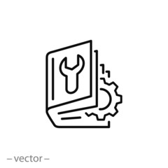 user manual, booklet icon, instruction book, project technical document, thin line web symbol on white background - editable stroke vector illustration eps10