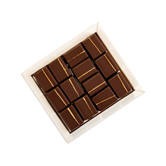 Chocolate candy set in white box isolated on white
