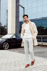 Handsome and stylish business man out of office near to a sportive car