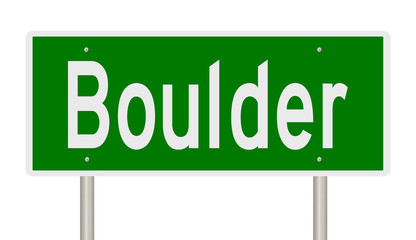Rendering of a green highway sign for Boulder Colorado © Rex Wholster