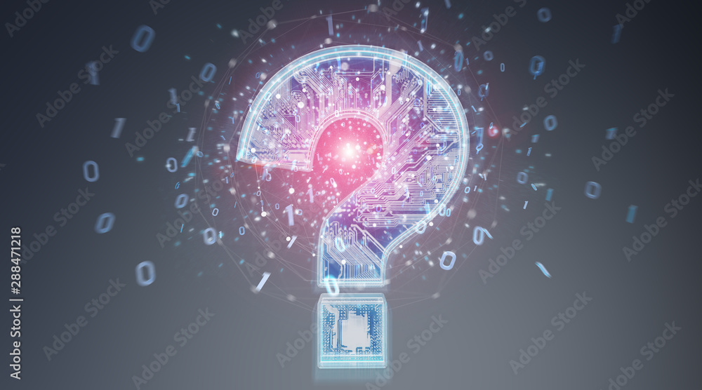 Poster blue digital question marks background 3d rendering