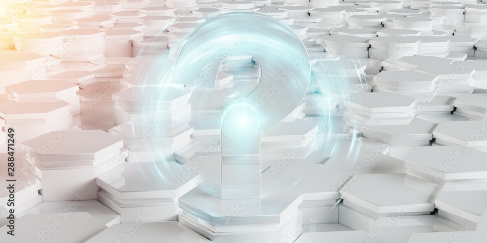 Poster white question icon on hexagons background 3d rendering