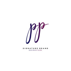 P PP Initial letter handwriting and  signature logo concept design.