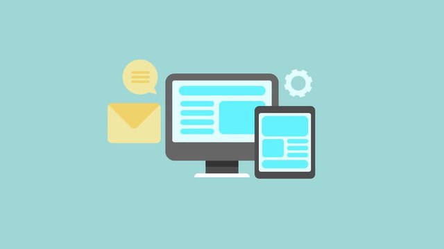 Responsive design, website development, digital marketing concept, 2d naimation video clip.