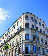 House architecture of classic Soviet era building in Saint Petersburg city, Russia 