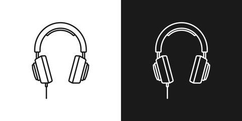 Set of two simple linear headphones icons. In black and white variation.