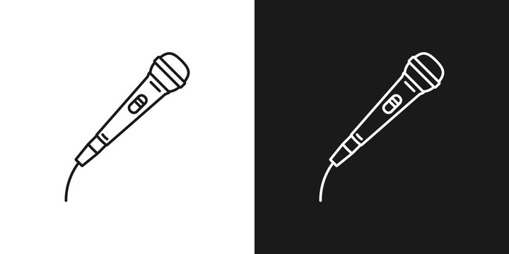 Set of two simple linear microphone icons. In black and white variation.