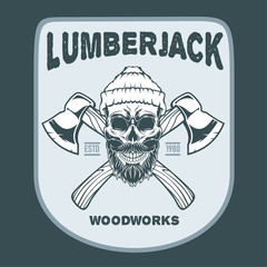 Lumberjack skull with crossed axes.