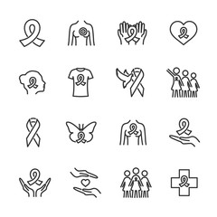 Vector set of breast cancer line icons.