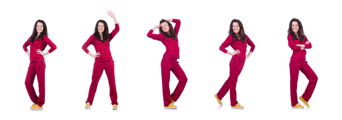 Young woman doing exercises on white