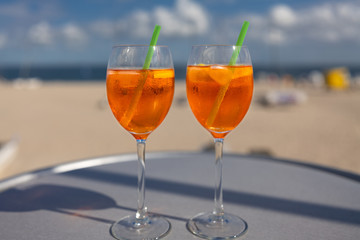 Chilled cocktails in a beach bar on the island of Sylt, Germany.