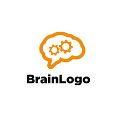 Brain working logo. Brain with gear vector illustration