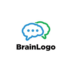 Brain chat logo. Brain with bubbles chat vector template. Ceative brain logo concept