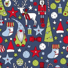 Christmas vector  seamless pattern with hand drawn elements