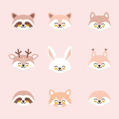 Cute set with blushing animals heads