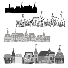 Isolated silhouettes of houses on white background.