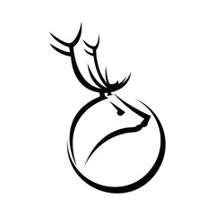 Circle Deer Logo Vector Elegant Line Art