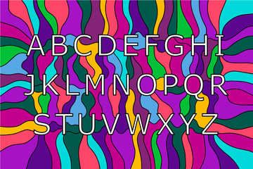 Abc alphabet hand drawn vector type in cartoon style. Colorful background