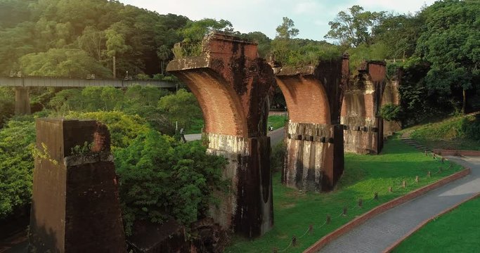 Aerial shot of Ruins of Long-teng Bridge, Miaoli County, Taiwan