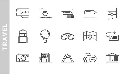 travel icon set. Outline Style. each made in 64x64 pixel