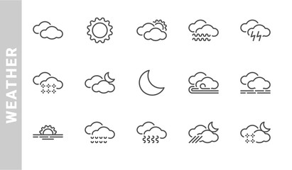 weather icon set. Outline Style. each made in 64x64 pixel