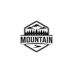 Outdoor mountain nature logo - adventure wildlife pine tree forest design