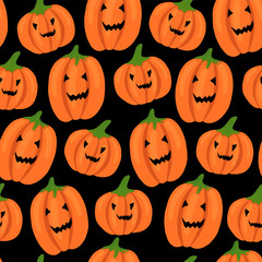 vector seamless pattern for Halloween: pumpkins . Hand-drawn flat illustration