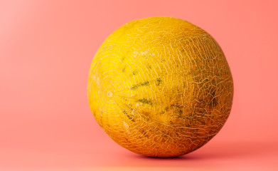 Ripe tasty melon on a pink background