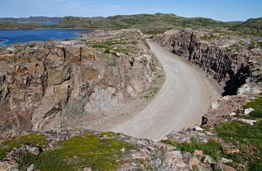 stony landscape at russian village Teriberka in Murmansk region