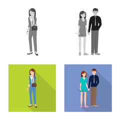 Vector illustration of character and avatar logo. Set of character and portrait stock vector illustration.