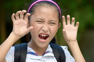 A Scary Girl Student With Notebooks