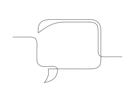 Continuous line drawing of speech bubble isolated on white background. Sketch drawing of speech bubble. Continuous one line drawing. Vector illustration