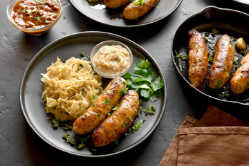 Grilled sausages with sauerkraut and horseradish