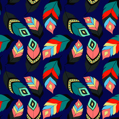 Seamless pattern with feathers in ethnic style