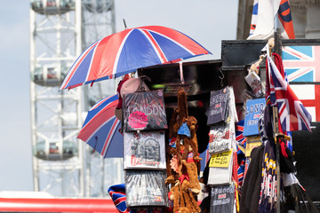 Fototapeta na wymiar London, UK - Tourist Souvenir Stand by the London Eye