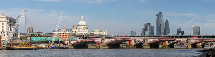 Fototapeta na wymiar London, UK - View of the River Thames, Blackfriars Bridge, Saint Paul's Cathedral and London Skyscrapers