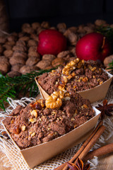 delicious apple chocolate cake with hazelnuts