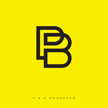 P and B monogram. P, B Logo. Linear simple letters on a yellow background.  The minimalist style.