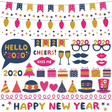 New Year party vector design elements set and decoration 