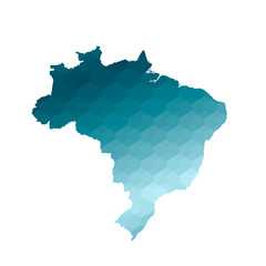 Vector isolated illustration icon with simplified blue silhouette of Brazil map. Polygonal geometric style. White background