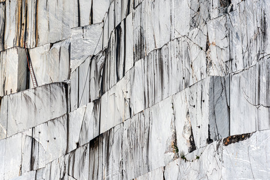 Marble quarry in Carrara, Italy, where Michelangelo got the material for his sculptures. This is the stone wall from which large marble slabs are cut